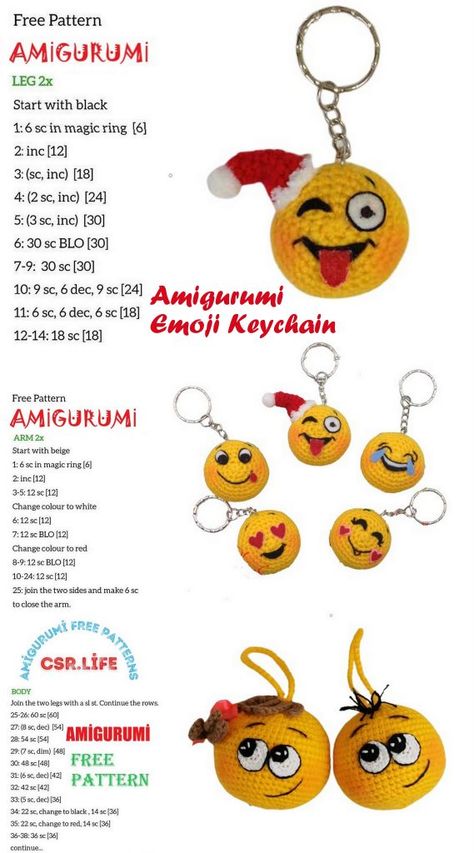 Crochet Emoji Keychain, Emoji Crochet Patterns Free, Crochet Emojis Free Pattern, Crochet Keychain Pattern Free Easy, Amigurumi Keychain Free Pattern, Smiley Crochet, Crochet Keyring Free Pattern, Basic Amigurumi, Crochet Key Cover