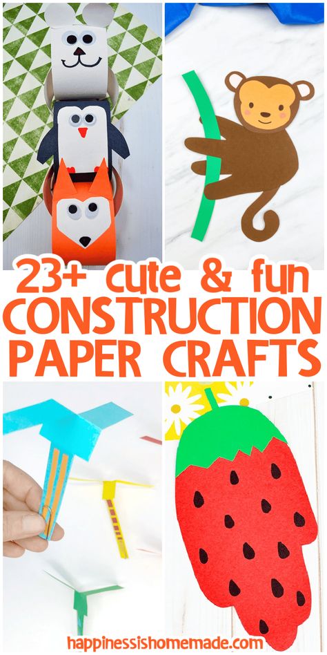 45+ Construction Paper Crafts for Kids - Happiness is Homemade Construction Paper Projects For Kids, Activities With Construction Paper, Toddler Construction Paper Crafts, Easy Construction Paper Crafts For Kids, Construction Paper Crafts For Toddlers, Easy Construction Paper Crafts, Construction Paper Projects, Paper Art For Kids, Construction Paper Crafts For Kids