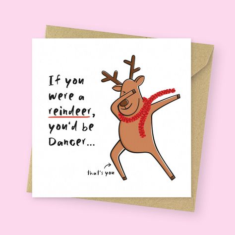 Dancer reindeer funny Christmas card // funny dancing dab reindeer themed Christmas card for her, for him Rude Christmas Cards, Planet Birthday, Christmas Card Funny, Funny Dancing, Illustration Funny, Funny Christmas Card, Christmas Cards Kids, Themed Christmas, Dance Humor