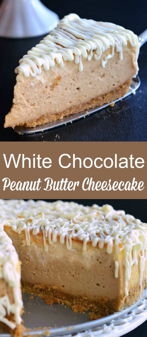 Decorate A Cheesecake, Cheesecake White Chocolate, White Chocolate Peanut Butter, White Chocolate Drizzle, Smooth Peanut Butter, Chocolate Peanut Butter Cheesecake, Yummy Cheesecake, Recipe Categories, White Chocolate Cheesecake