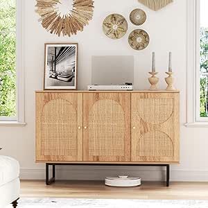 Tv Stand Small Living Room, Rattan Entryway, Rattan Tv Console, Boho Cabinet, Rattan Buffet, Credenza Tv Stand, Rattan Door, Rattan Doors, Wood Storage Cabinet