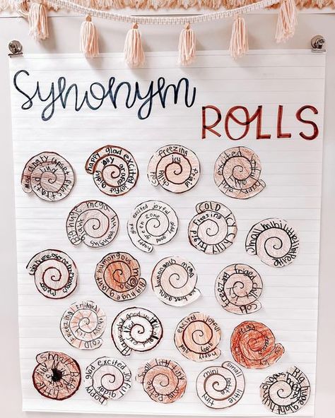 Synonym Cinnamon Rolls, Second Grade English Activities, Classroom Decor Language Arts, Fun Teacher Activities Classroom, Elementary Teacher Activities, Second Grade Classroom Activities, Synonym Rolls Activity, Cute Teaching Ideas, Second Grade Teaching Ideas