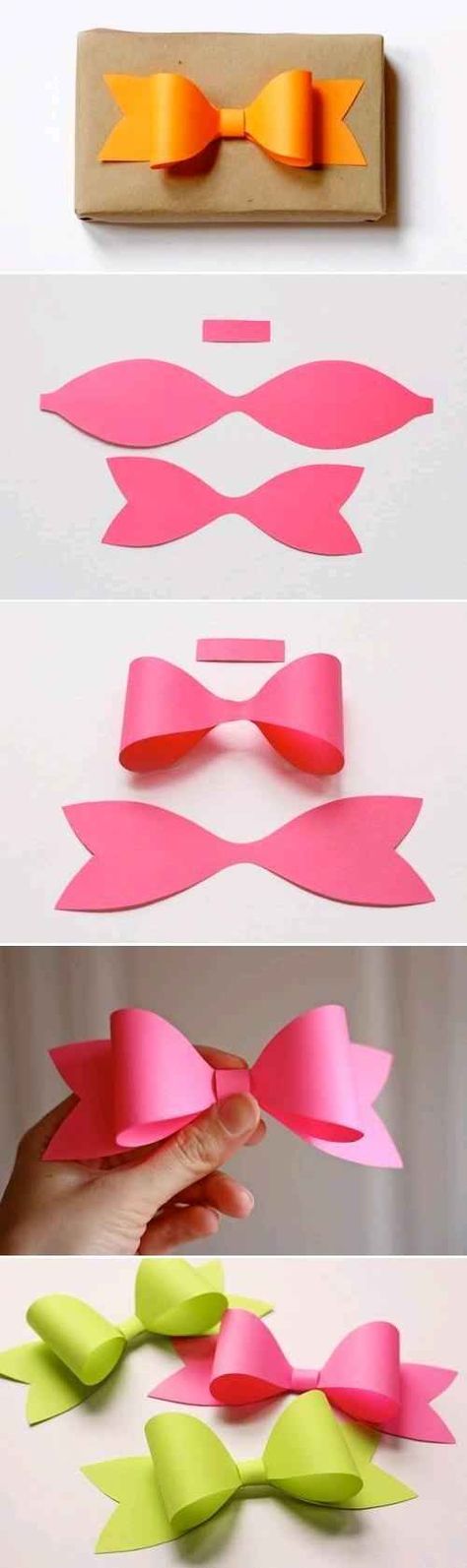 Make a surprisingly easy bow out of paper. | 23 Tricks To Take The Stress Out Of Wrapping Gifts Paper Bows, Hadiah Diy, Paper Bow, Diy Bows, Fondant Figures, Gift Bows, Wrapping Ideas, Pink Paper, Crafty Craft