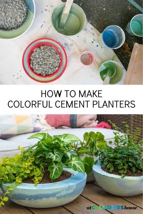 Diy Cement Planters, Concrete Fountains, Cement Flower Pots, Diy Concrete Planters, Colorful Planters, Concrete Bowl, Cement Diy, Concrete Diy Projects, Cement Art