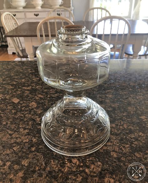 Repurposed Oil Lamp Vase Oil Lamps On Mantel, Oil Lantern Decor Ideas, Old Lamps Repurposed, Antique Oil Lamp Decor Ideas, Oil Lamp Decor Ideas, Lamp Repurpose, Antique Shop Display Ideas, Candlestick Makeover, Oil Lamp Decor