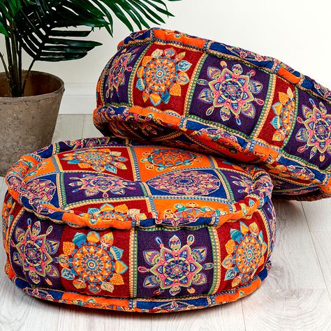 Round Boho Floor Cushions Project Diy Floor Cushion, Round Floor Cushion, Round Cushions, Boho Floor Pillows, Sewing Cushions, Boho Floor, Boho Cushions, Diy Cushion, Sewing Pillows