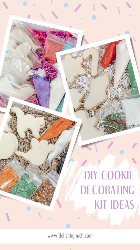 If you're looking for a fun project for the whole family, try our DIY Cookie Decorating Kits! With a variety of specially crafted sprinkles, icing, and other topping options, everyone will have a blast customizing and creating their own delicious treats. All of the ingredients are safely sealed in individual packages, making the kits easy to transport, fun to decorate with, and delicious to eat! Diy Cookie Decorating Kit, Diy Cookie Packaging, Diy Cookie Decorating, Sugar Cookie Recipe With Royal Icing, Diy Icing, Sugar Cookie Kit, Cookie Kits, Cookie Decorating Kit, Cookie Decorating Kits