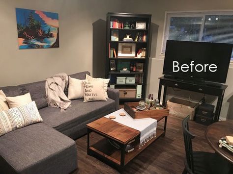 Before & After: The Easy Way to Brighten a Dark Room Brighten Up Dark Living Room, Brighten Up Living Room, Lighten Living Room, Brighten Dark Apartment, How To Lighten A Dark Living Room, Decor To Brighten A Dark Room, Brighten Apartment, How To Decorate A Dark Living Room, How To Add Lighting To Living Room