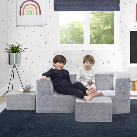 Delta Children Serta Perfect Sleeper Convertible Sofa & Play Set for Kids and Toddlers, Modular Foam Couch and Flip Out Lounger with 2 Ottomans, Grey Foam Couch, Foam Sofa, Snuggle Chairs, Washable Slipcovers, Cozy Chair, Perfect Chair, Delta Children, Ashley Furniture Homestore, Ottoman Sofa