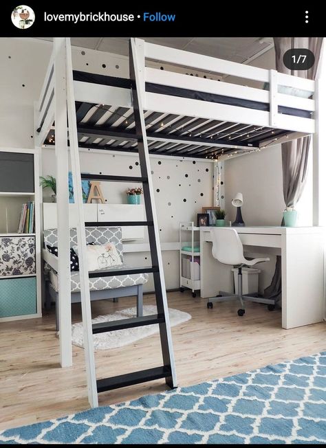 Storage Under Loft Bed Ideas, Cama Stora Ikea, Ikea Stora Loft Bed Hack Small Rooms, Ikea Storå Loft Bed Ideas, Ikea Stora Loft Bed Ideas, Boy Loft Bedroom, Ikea Stora Loft Bed Hack, Ikea Loft Bed Ideas For Teens, Ikea Stora Bed