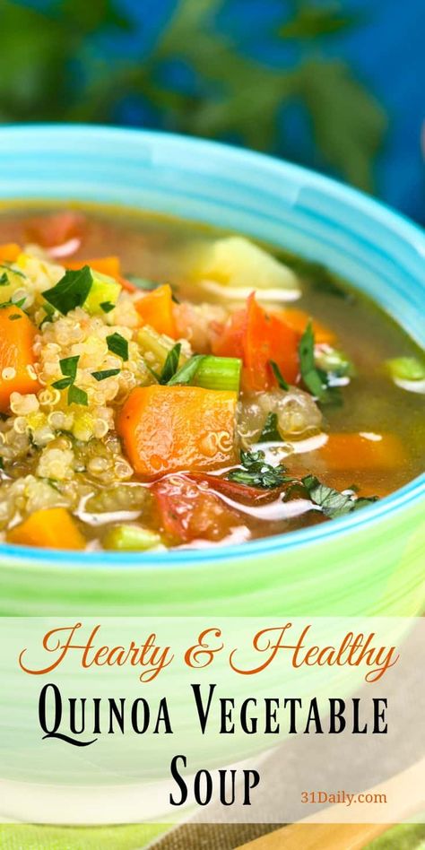 Quinoa Vegetable Soup with Leeks, Carrots and Potatoes Soup With Leeks, Hearty Vegetarian Soup, Best Vegetable Soup Recipe, Chicken Quinoa Soup, Quinoa Vegetable Soup, Pegan Recipes, 31 Daily, Soup Vegetable, Vegetable Soup Healthy