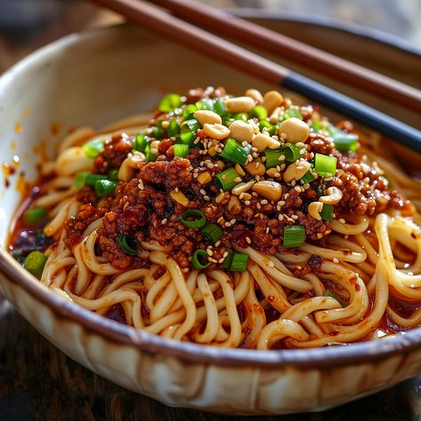 Sichuan Dan Dan Noodles Minced Pork Noodles, Pork And Noodles, Noodles And Sauce, Sukiyaki Recipe, Szechuan Recipes, Spicy Peanut Noodles, Sesame Paste, Dan Dan Noodles, Cantonese Food