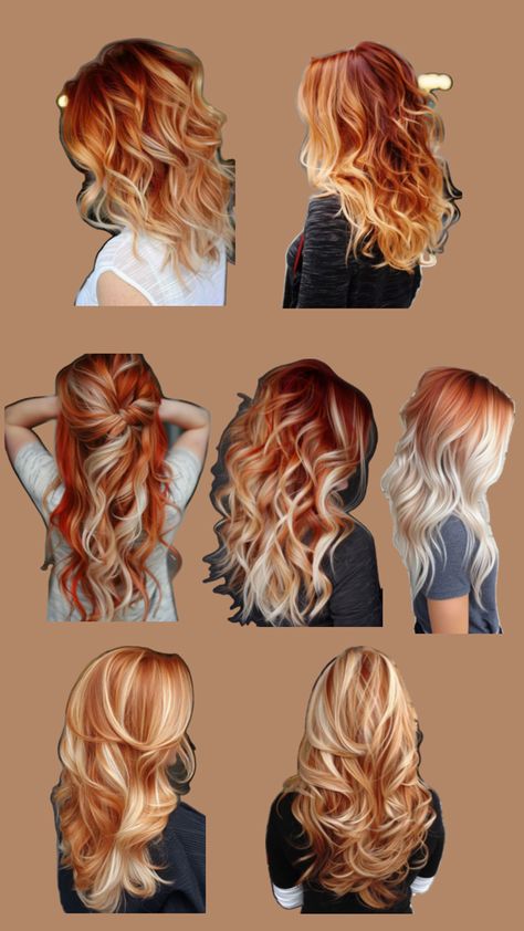 Blonde And Dark Red Hair, Bright Red And Blonde Hair Color, Blonde Hair With Lowlights Fall Red, Red Lowlights In Blonde Hair, Blonde And Copper Hair, Red Blonde Highlights, Red And Blonde Hair Color, Blonde And Copper, Polish Hairstyles