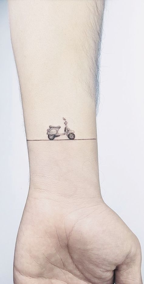 Vespa Tattoo Minimal, Cherie Tattoo, Scooter Tattoo, Vespa Tattoo, Tattoos For Siblings, Coverup Ideas, Mandala Elephant Tattoo, Matching Tattoos For Siblings, Phoenix Tattoo For Men