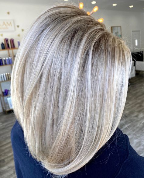 Medium Length Blonde Hair With Lowlights, Blond And Grey Highlights, Blonde Hair Over 55, Blonde That Blends With Gray, Blond Gray Hair Color Shades, Grey Hair With Blonde Highlights Over 50, Low Lights For Silver Hair, Blonde And Grey Hair Highlights, Ashy Blonde Grey Blending