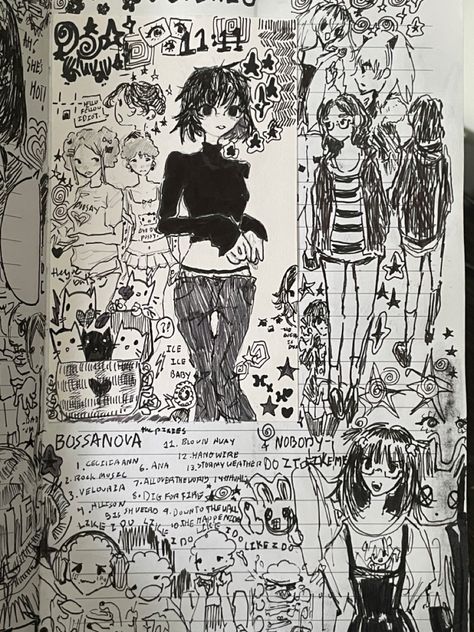 Emo Sketchbook Ideas, Sketchbook Comic Sketch, Collage Drawing Ideas Sketch, Alternative Art Drawings, Clutter Drawing, Sketch Book Aesthetic, Sketch Page, Alt Art, Sketchbook Inspo