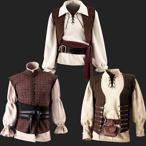 Fantasy Clothing Medieval, Medieval Traveler Clothes, Medieval Butler Outfit, Medieval Times Outfit Men, Fantasy Medival Clothes, Medieval Outfit Ideas, Medieval Clothing Men Noble, Fantasy Medieval Outfit, Merchant Outfit