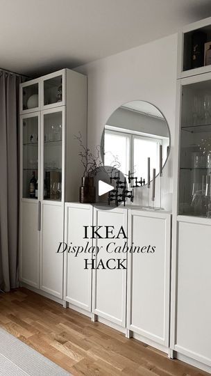 277K views · 5.3K reactions | @elinsdesign_ shared an IKEA hack transforming a Billy Oxberg bookcase with height extensions, glass doors, Billsbro handles, and an LED strip, adding a bright touch to her kitchen. Initially, she had to repaint the originally black cabinets white, and the update to stainless steel handles significantly improved the aesthetic.  For more ideas and inspiration, be sure to check out Elin’s page @elinsdesign_  . . . #ikeahack #ikea#ikeahome #ikeaideas #ikealover #interiordesign #diy #HomeDecor #diyideas #diyproject #home #HomeDIY #InteriorDesign #billybookcase | DIY - IKEA Hack | ikeahack · preecieee • Original audio Ikea Billy/oxberg, Ikea Oxberg Billy Bookcases, Buffet Billy Ikea, Ikea Billy Cabinet Hack, Billy Glass Door Bookcase, Ikea Billy Entryway, Billy Bookcase In Kitchen, Ikea Billy Dining Room, Billy Ikea Kitchen