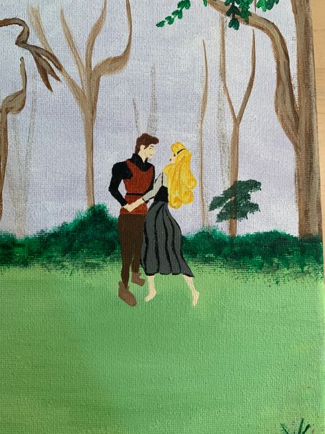 Sleeping Beauty Painting Ideas, Prince Phillip Disney, Sleeping Beauty Painting, Aurora Prince Phillip, Disney Painting, Simple Oil Painting, Beauty Paintings, Disney Paintings, Dress Painting