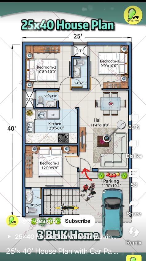 2bhk Plan, 20x30 House Plans, 2bhk House Plan, Modern House Floor Plans, Affordable House Plans, Small House Interior, Small House Interior Design, Kitchen Remodel Design, Model House