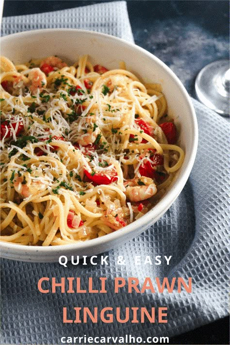 Quick Prawn Recipes, Prawn Linguine Recipe Garlic, Chilli Prawn Linguine, Chilli Prawn Pasta, Chilli Shrimp, Garlic Prawn Pasta, Chilli Garlic Prawns, Garlic Prawn, Cocktail Shrimp