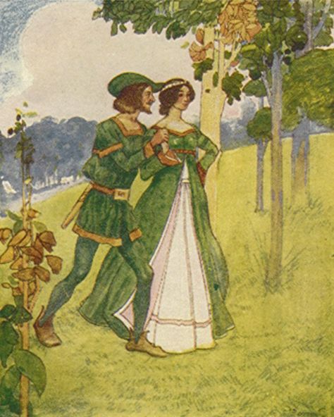 Robin Hood- Illustration by A. S. Forrest. Robin Hood And Maid Marian, Maid Marian, Homeschool History, Vintage Fairies, Beltane, Fairytale Art, High Fantasy, Robin Hood, Google Sites