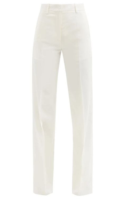 Valentino Pintucked Wool Tailored Trousers Valentino’s sublime tailoring is perfectly captured in these white trousers, cut from wool crepe with smart pintucked creases down the wide legs. Purchase Worn by the Duchess of Sussex on:15 April 2022 White Tailored Pants, Wool Crepe, White Trousers, Lawn Shirts, Leather Platform Sandals, Looks Chic, Tailored Pants, Everyday Dresses, Wide Legs