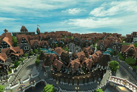 Ferrodwynn Towncenter (Huge medieval city) Download + Video Minecraft Project Minecraft Medieval Village, Villa Minecraft, Castle Layout, Minecraft Town, Construction Minecraft, Minecraft Kingdom, Mine Minecraft, Minecraft Castle, Minecraft Medieval