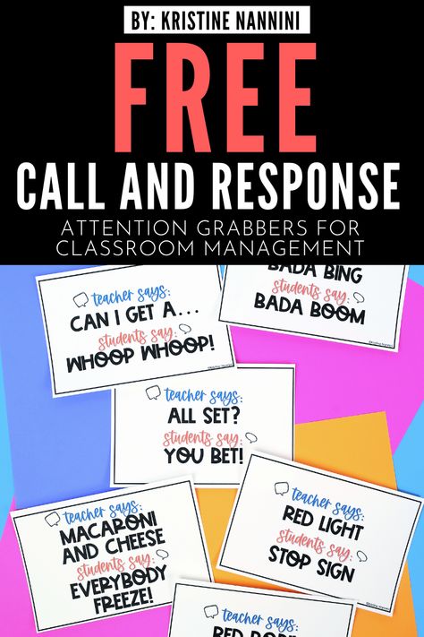 Want to change up your classroom management style? Click through to find out about the call and response classroom management technique for back to school time! These call and response cards are the perfect attention grabbers for your 1st, 2nd, 3rd, 4th, 5th, and 6th grade classrooms. Classroom Call Backs Attention Grabbers, Teacher Call Backs Attention Grabbers, Attention Grabbers For Middle School, Call And Response Middle School, Middle School Call And Response, Teacher Call And Response, Middle School Call Backs, Classroom Call Backs, Class Call Backs