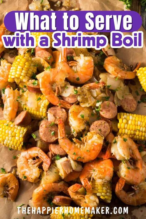 From classic corn on the cob to zesty coleslaw and savory hush puppies, these flavorful accompaniments will take your shrimp boil to the next level. Explore our delicious side dish ideas for shrimp boil and get ready to impress your guests! Shrimp And Sausage Boil, Ideas For Shrimp, Sausage Boil, Shrimp Dips, Shrimp Bread, Shrimp Side Dish, Shrimp Boil Party, Tacos Shrimp, Corn And Potatoes