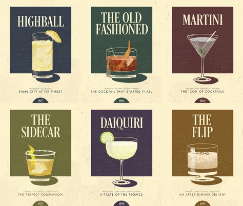 Cocktail Infographic Design, Cocktail Menu Illustration, Beautiful Menu Design, Cocktails Menu Design, Cocktail Menu Design Ideas, Drink Poster Design Ideas, Bar Graphic Design, Menu Graphic Design, Cocktail Menu Design