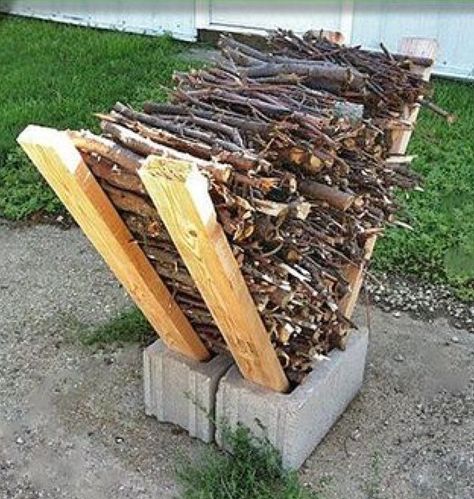 Diy Fire Pit Ideas, Outdoor Firewood Rack, Firewood Rack, Firewood Storage, Yard Project, Have Inspiration, Diy Fire Pit, Cinder Block, Backyard Fire