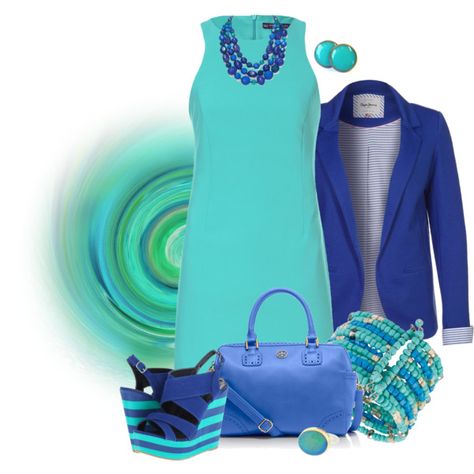 Turquoise, created by capehler on Polyvore Aqua Outfit, Stylish Eve Outfits, Stylish Eve, Over 50 Womens Fashion, Colourful Outfits, Dressy Casual, Work Fashion, Everyday Fashion, Spring Fashion