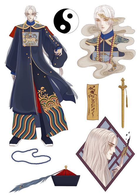 Chinese Vampire, Chinese Traditional Clothing, Art Costume, Fashion Illustration Sketches, China Art, Asian Outfits, Chinese Culture, Handsome Anime Guys, Handsome Anime