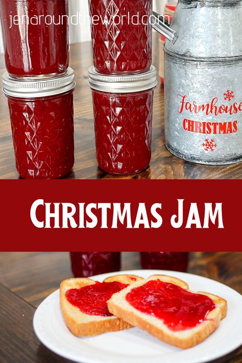 This is a super easy Christmas Jam recipe that has both sweet and tart flavors making it the perfect holiday gift!

Homemade jam is one of those things that I like to give during the holidays as Christmas gifts to my friends. I always include a loaf of my Sourdough Artisan Loaf and some jam and all my family loves this thoughtful gift. Homemade Christmas Jam Recipe, Small Batch Christmas Jam, Freshtech Jam And Jelly Maker Recipes, Christmas Jelly Recipe, Merry Christmas Jam Recipe, Strawberry Jelly Recipe Canning, Christmas Jam Recipes, Strawberry Jelly Recipes, Frozen Strawberry Recipes