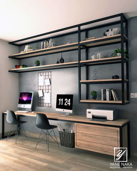 Home Office Layouts, Industrial Home Offices, Modern Home Offices, Home Studio Setup, Small Home Offices, Home Office Setup, Home Office Space, Home Office Organization, Industrial House