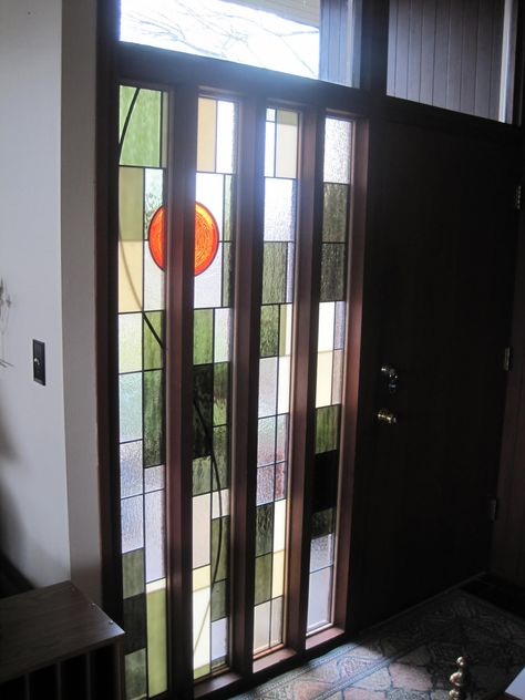 Reflections: Mid Century Style Modern Window Film, Stained Glass Modern, Modern Stained Glass Panels, Glass Entrance Doors, Atomic Ranch, Mid Century Modern Curtains, Window Stained, Modernist House, Modern Stained Glass