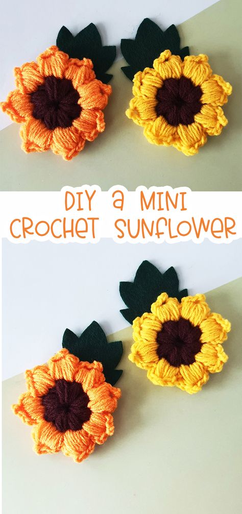 Mini 3D Crochet Sunflower Pattern Crochet Sunflower Pattern, Selling Crafts Online, 3d Crochet, Crafts By Season, Sunflower Crochet, Mini Sunflowers, Extra Yarn, Crochet Leaves, Crochet Daisy