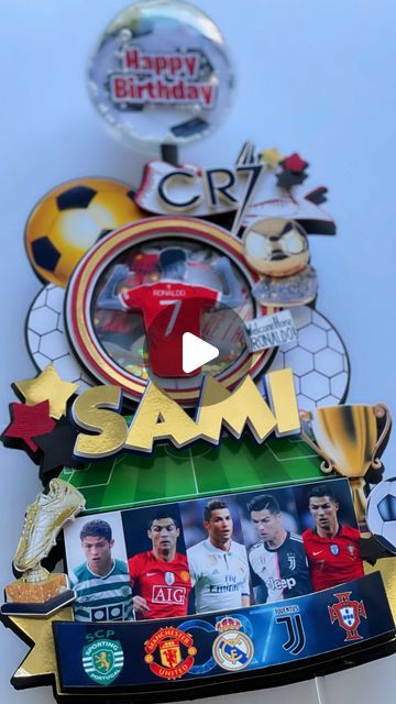 Adriana Altuve - Party Decor & Stationery on Instagram: "e Cristiano Ronaldo Fan Inspired Cake 
Topper ⚽️ 

This was a total challenge but I was so excited with 
the result!!! 🙌🏻🙌🏻🙌🏻 

Let me know what do you guys think? 🥰🥰🥰 

#caketopper #soccer #soccercaketopper #cr7 
#cristianoronaldo #cristianoronaldocaketopper 
#cristianoronaldocake #sportcaketopper 
#caketoppermovimiento #caketopperconmovimiento 
#caketopperconmovimientoreal #etsy #etsyshop 
#etsyseller #etsyhandmade @cristiano #soccerclubs 
#movecaketopper #footballcaketopper #soccerball 
#soccerballcaketopper #fifa #ronaldofans 
#encontrandoideias #manchesterunited #juventus #papercraft #handmadetopper #topperconmotor #caketopperconmotor" Cr7 Birthday Party Ideas, Sports Cake Topper, Football Cake Toppers, Soccer Cake, 7th Birthday, Soccer Ball, Etsy Handmade, Cristiano Ronaldo, Ronaldo