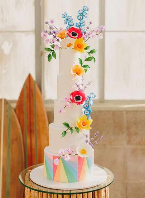 The Most Beautiful Wedding Cakes in Every Style Bright Wedding Cake, Rainbow Wedding Cake, Colorful Wedding Cakes, Sugar Flowers Cake, Boho Wedding Cake, Cake Wrecks, Black Wedding Cakes, Wedding Cake Ideas, Fresh Flower Cake