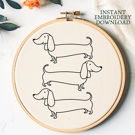 Sausage Dog Hand Embroidery PDF Easy Dog Line Art Printable Hand Embroidery Pattern Dog Lover Gift Sausage Dog Downloadable Hoop Art Pattern Sausage Dog Embroidery, Dachshund Embroidery Pattern, Line Art Printable, Dog Line Art, Sausage Dogs, Dog Line, Hand Embroidery Pattern, Hand Embroidery Stitches, Sausage Dog