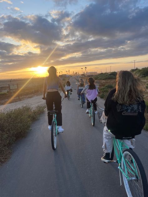 Friends Riding Bikes, Summer Bike Ride Aesthetic, Romania Pictures, Sunset Bike Ride, Bike Ride Aesthetic, Beach Bike Ride, Summer Bike Ride, Riding Bike, Beach Bike