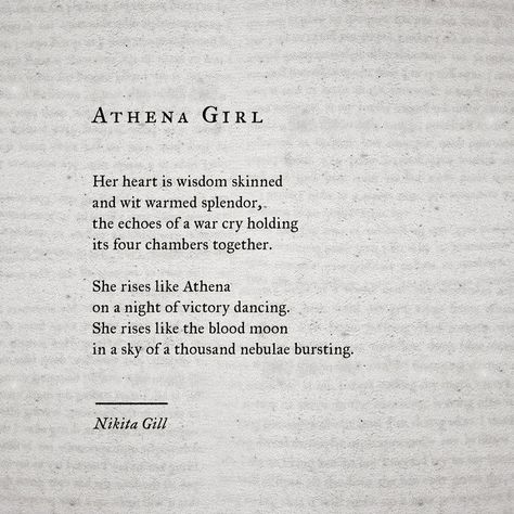 Nikita Gill on Instagram: “Athena was the Goddess of Wisdom. And she’s one of my favourite goddesses to write about. From my Goddess Girl series. You can read more of…” Mythology Poetry, Athena Aesthetic, Quotes Deep Motivational, Goddess Of Wisdom, Nikita Gill, Greek Myth, Annabeth Chase, Greek Myths, Aesthetic Words