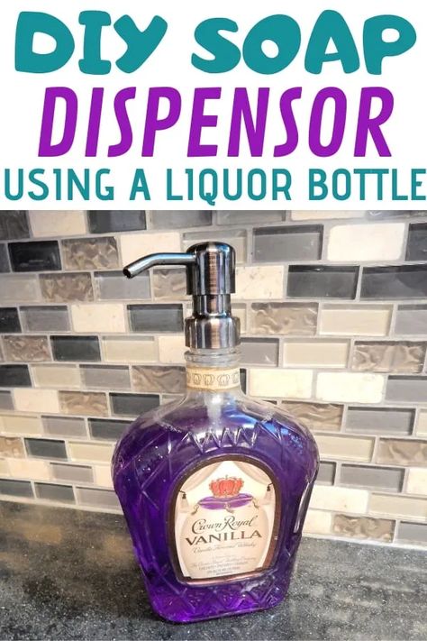 Soap Dispenser Ideas, Whiskey Bottle Crafts, Diy Soap Dispenser, Dispenser Ideas, Soap Dispenser Diy, Old Liquor Bottles, Liquor Bottle Lights, Empty Liquor Bottles, Alcohol Bottle Crafts