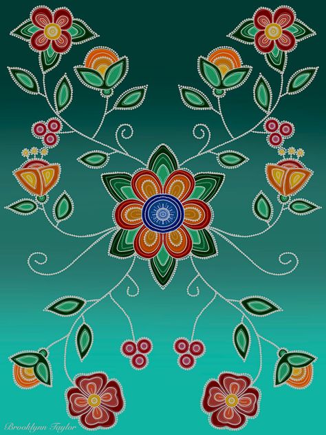 Ojibwe style floral art Indigenous Woodland Art, Woodland Art Native, Native Floral Designs, Ojibwe Floral Design Patterns, Ojibwe Dreamcatcher, Native American Flowers, Native American Art Pattern, Ojibwe Floral Design, Ojibwe Art