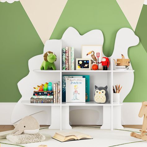 PRICES MAY VARY. Versatile Storage Space: This kids book shelf sufficient storage space for organizing children's books, toys, and souvenirs; encourages children to develop a good habit of organizing and tidying Cute Appearance: The children's bookshelf features diverse animal and plant shapes; it offers both visual appeal and practical functionality; suitable for kids room, play area, nursery, bedroom, and living room Safety and Stability: This tree bookshelf for kids is made of engineered wood Toddler Toy Storage Ideas, Toddler Book Shelf, Toddler Dinosaur Room, Bookshelf And Toy Storage, Baby Dinosaur Nursery, Toddler Toy Storage, Baby Bookshelf, Bookshelf For Kids, Dino Room