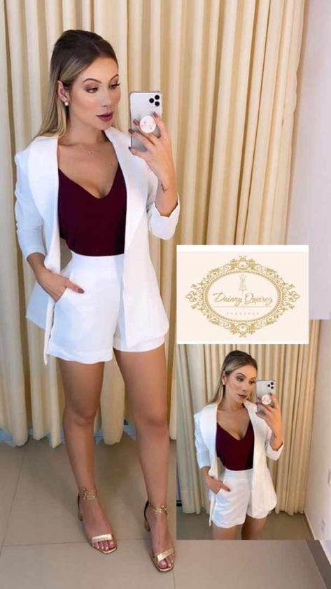 Outfit Con Short Blanco, Outfits Con Short Blanco, Short Social, Mini Suits, White Shorts Outfit, Outfit Mujer, Mode Casual, Casual Work Outfits, Hot Outfits