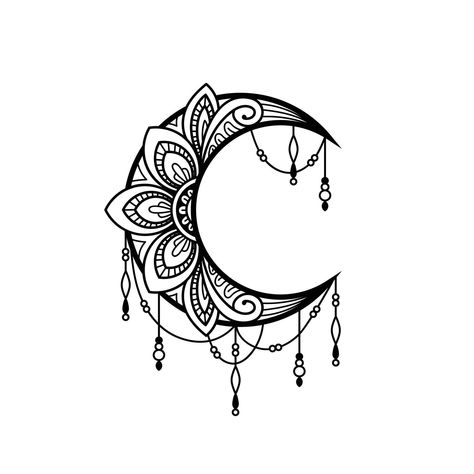 Paisley Moon Tattoo, Drawing Ideas Moon, Mandala Drawing Ideas, Moon Decoration, Sun And Moon Mandala, Maching Tattoos, Printable Tattoos, Unicorn Artwork, Moon Mandala