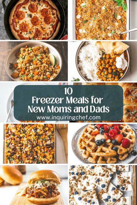 Freezer Meals for New Moms and Dads Frozen Shepards Pie Freezer Meals, Premade Frozen Dinners, Freezable Meals For New Moms, Healthy Easy Freezer Meals, Make Ahead Meals For New Moms, Easy Freezer Meals Postpartum, Best Freezable Meals, Easy New Mom Meals, Paleo Freezer Meals Make Ahead