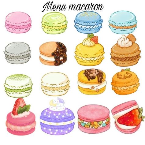 Macaroons Illustration, Macaroons Drawing, Macaroon Drawing, Food Drawings Cute, Macarons Illustration, Macaron Cute, Dessert Illustration, 귀여운 음식 그림, Food Drawings